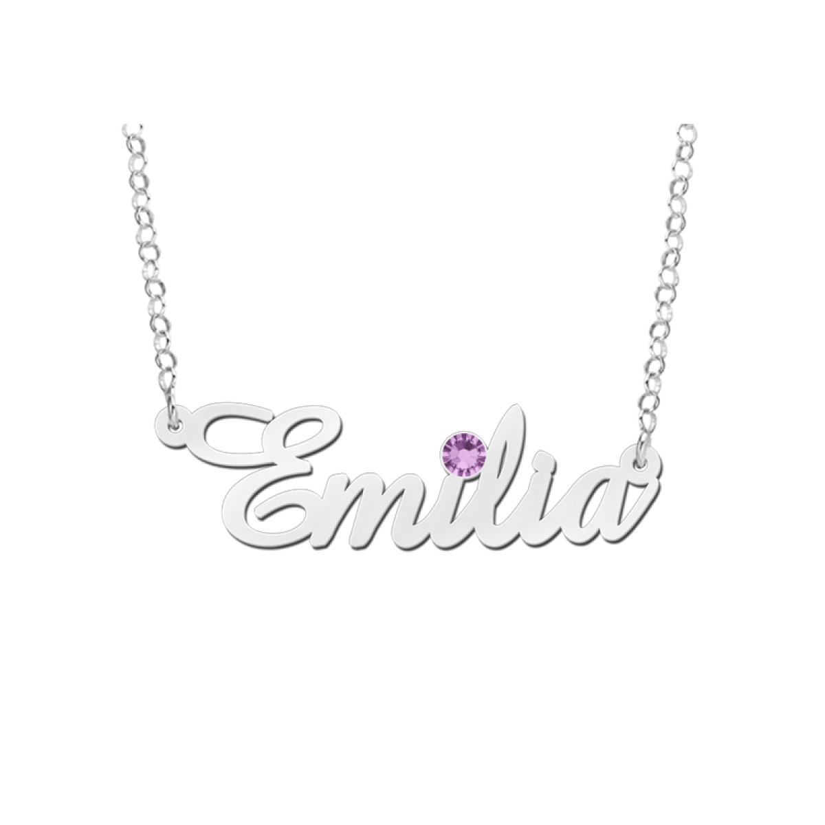Zilveren naamketting met geboortesteen model Emilia Names4ever
