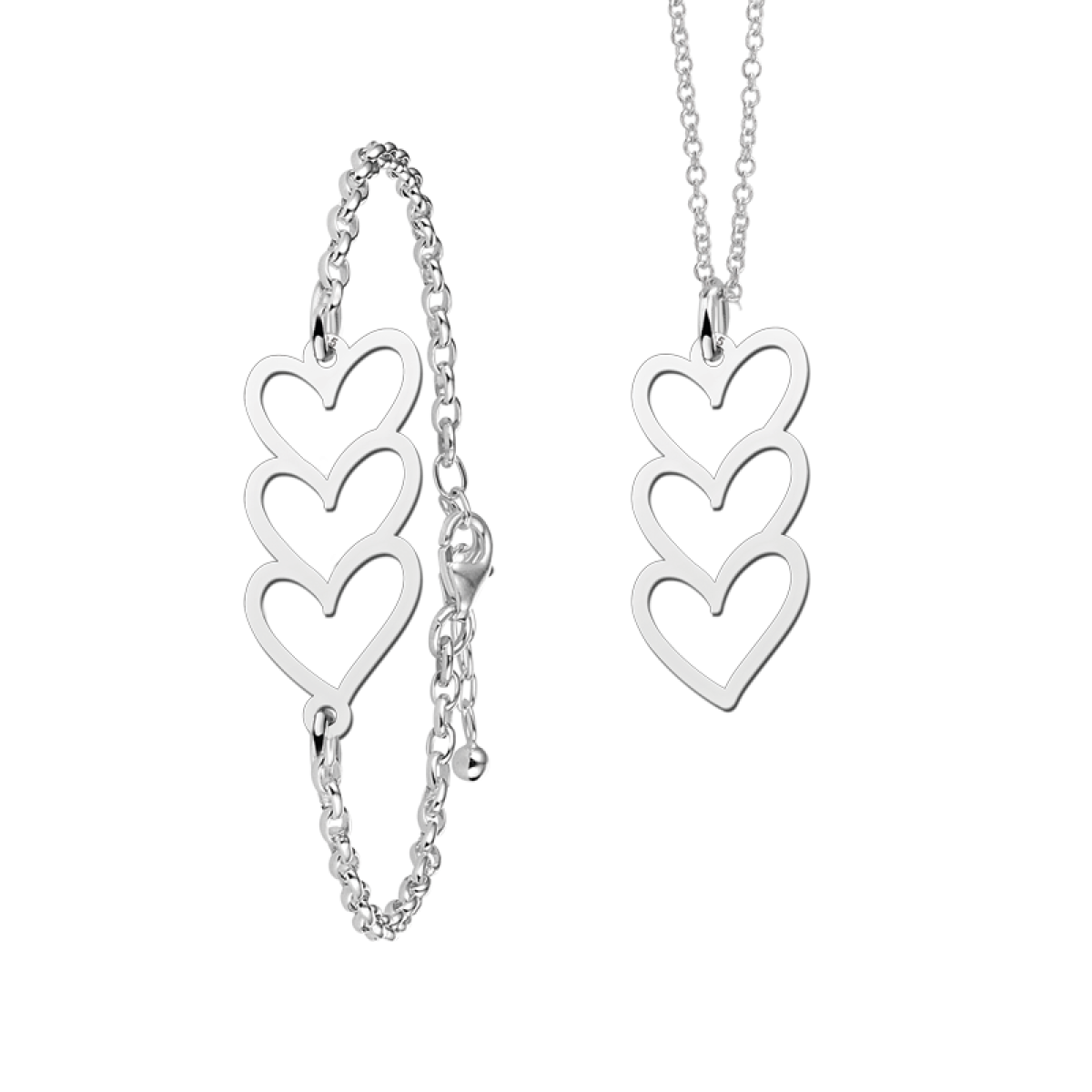 Zilveren sieraden set met 3 hartjes