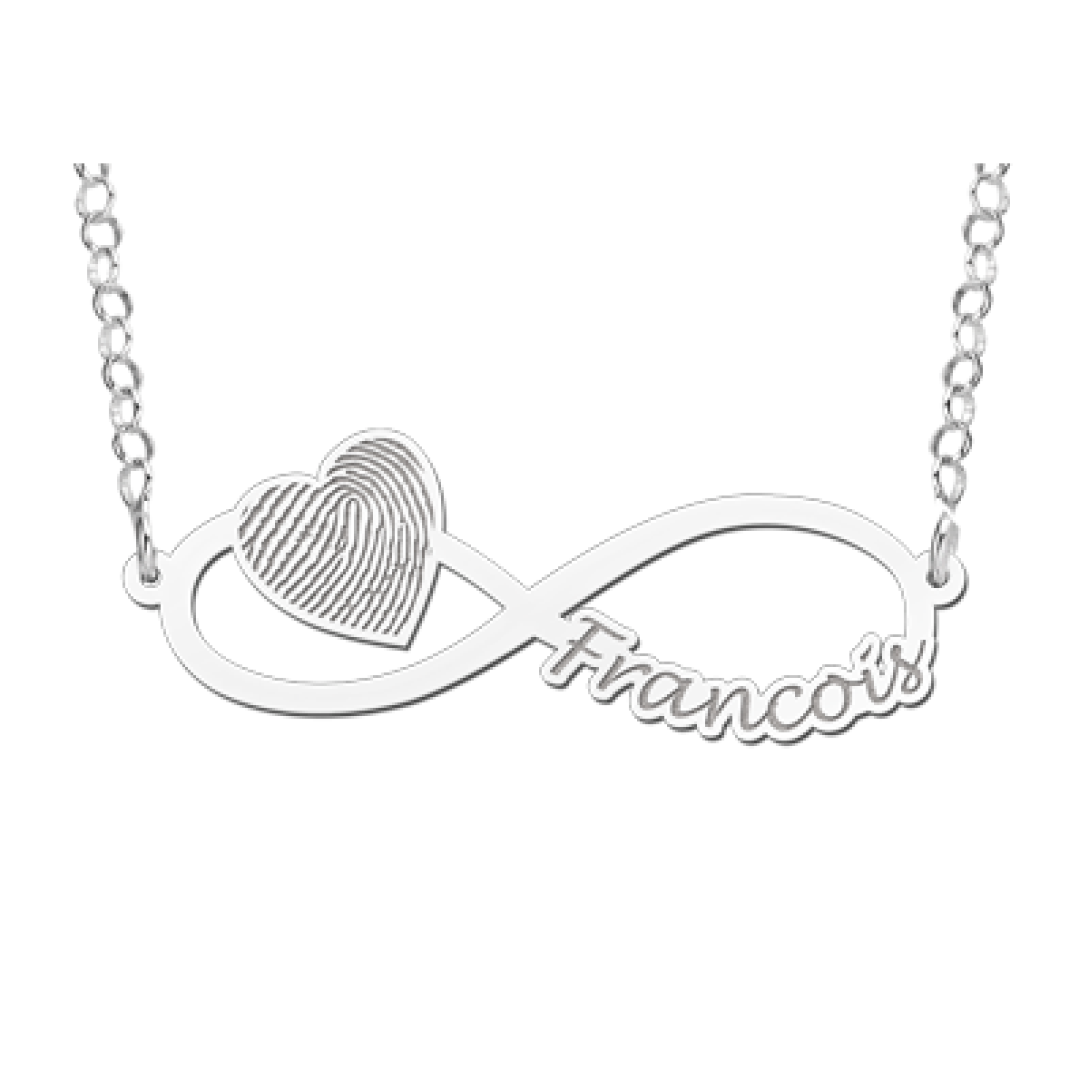 Zilveren infinity ketting met vingerafdruk en naam - 45 x 15 mm - Names4ever