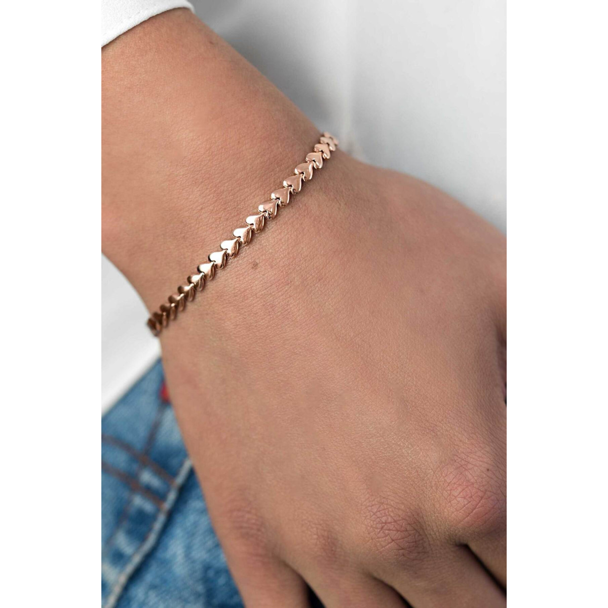 Zinzi Chain ZIA1798R rosékleurige armband met hartjes schakels 4.5 mm breed - Lengte 17-19 cm