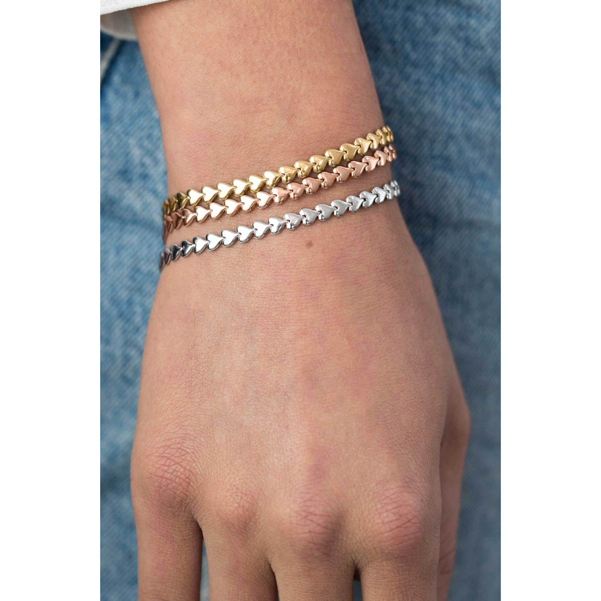 Zinzi Chain ZIA1798R rosékleurige armband met hartjes schakels 4.5 mm breed - Lengte 17-19 cm