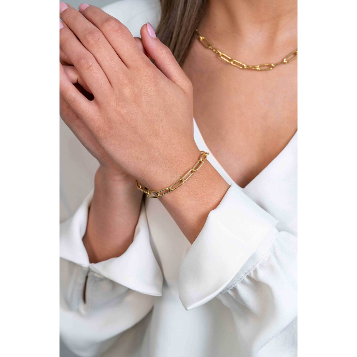 Zinzi Chain ZIA2286G gold plated armband met paperclip schakels 5.5 mm breed - Lengte 19 cm