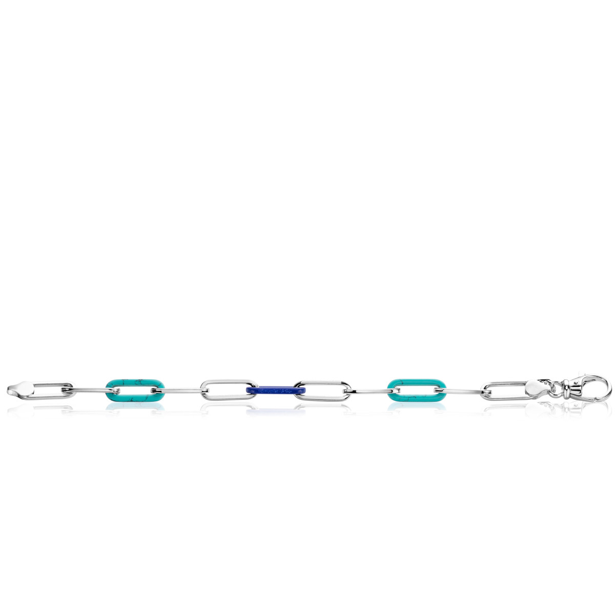 Zinzi Chain ZIA2456 zilveren armband met blauwe en turquoise schakels 7 mm breed - Lengte 19 cm