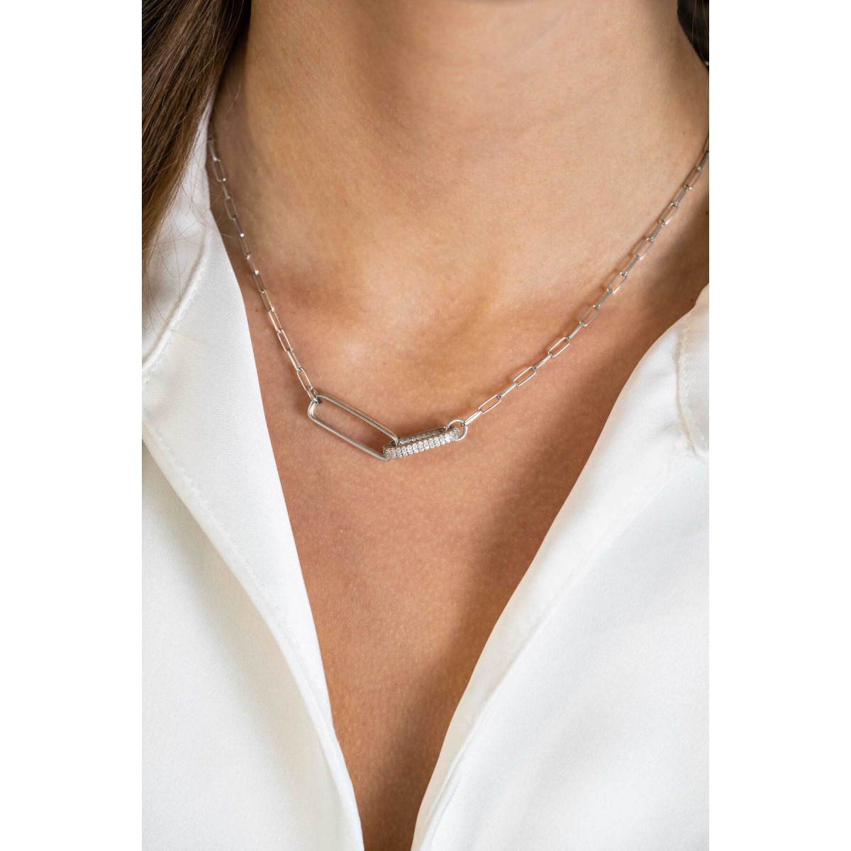Zinzi Chain ZIC2371 zilveren schakelketting met zirkonia 7.8 mm breed - Lengte 40-45 cm