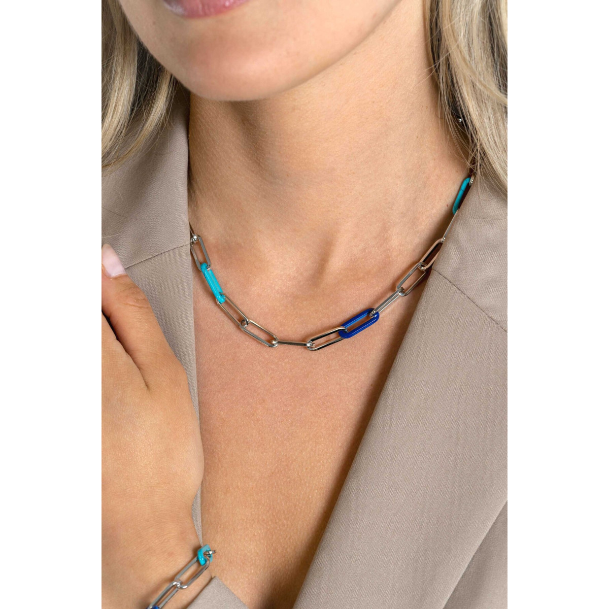 Zinzi Chain ZIC2456 zilveren schakelketting lapis lazuli 6.7 mm breed - Lengte 45 cm