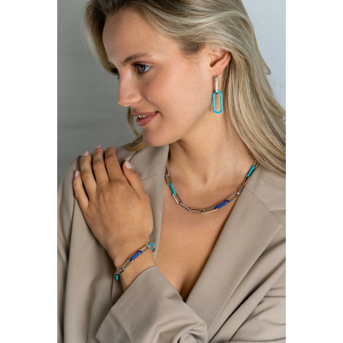 Zinzi Chain ZIC2456 zilveren schakelketting lapis lazuli 6.7 mm breed - Lengte 45 cm