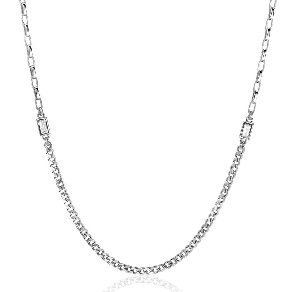 Zinzi Chain ZIC2519 zilveren ketting met zirkonia rechthoek 3.2 mm breed - Lengte 42-45 cm