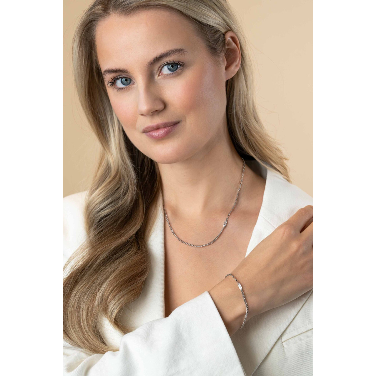 Zinzi Chain ZIC2519 zilveren ketting met zirkonia rechthoek 3.2 mm breed - Lengte 42-45 cm