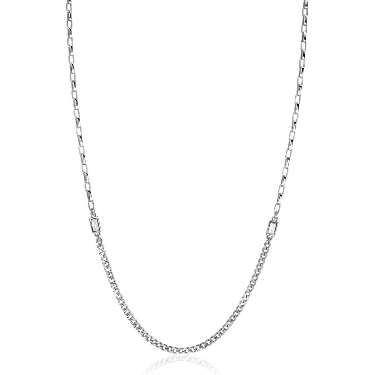 Zinzi Chain ZIC2519 zilveren ketting met zirkonia rechthoek 3.2 mm breed - Lengte 42-45 cm