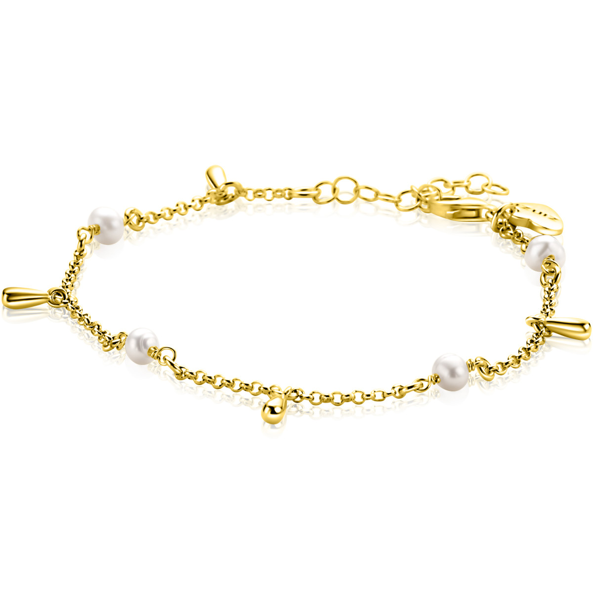 Zinzi Fatima's Favorieten ZIA2753 gold plated armband met parels en druppels 9 mm breed - Lengte 17-20 cm