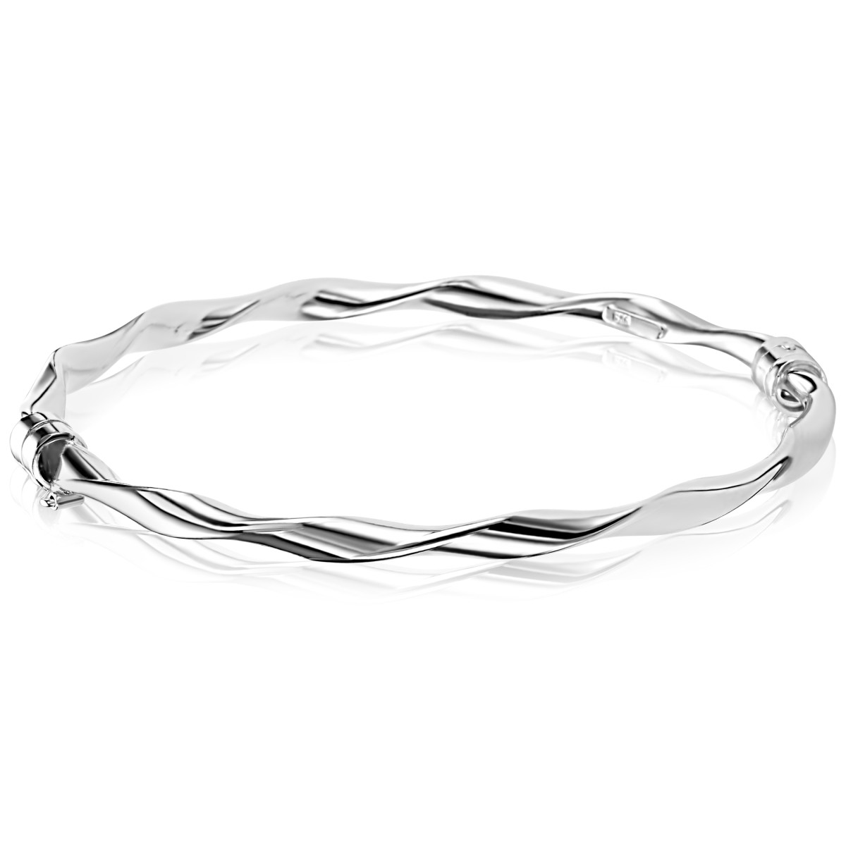 Zinzi Fatima's Favorieten ZIA2756 zilveren bangle met gedraaide vorm 4 mm breed - Diameter 60 mm