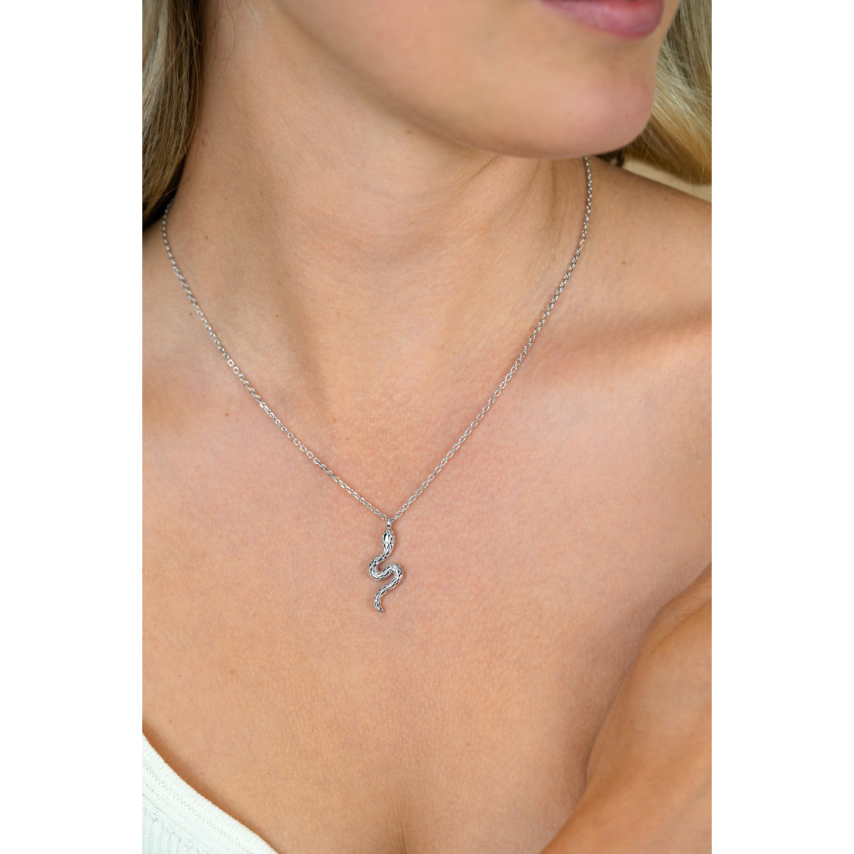 Zinzi Fatima's Favorieten ZIC2721 zilveren ketting met slang hanger - Lengte 42-45 cm