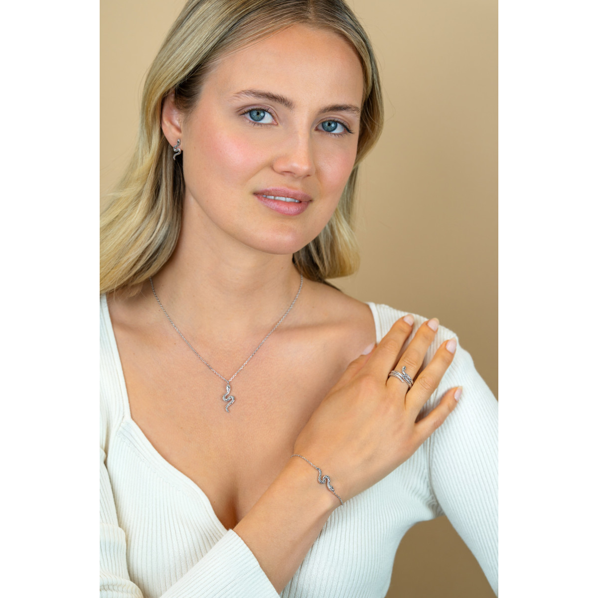 Zinzi Fatima's Favorieten ZIC2721 zilveren ketting met slang hanger - Lengte 42-45 cm