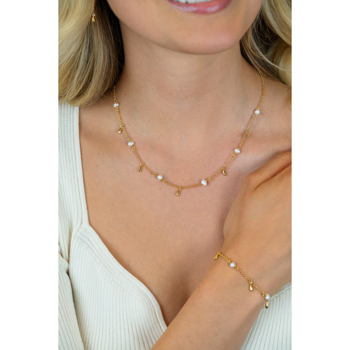 Zinzi Fatima's Favorieten ZIC2753 goudkleurige ketting met parels 9 mm breed - Lengte 42-45 cm