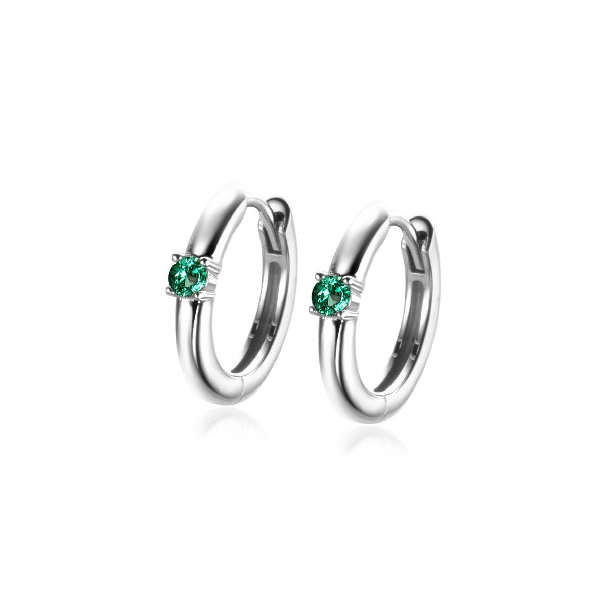 Zinzi Geboortestenen ZICRZ-MEI zilveren oorbellen met groene zirkonia 2 mm breed - Diameter 13 mm
