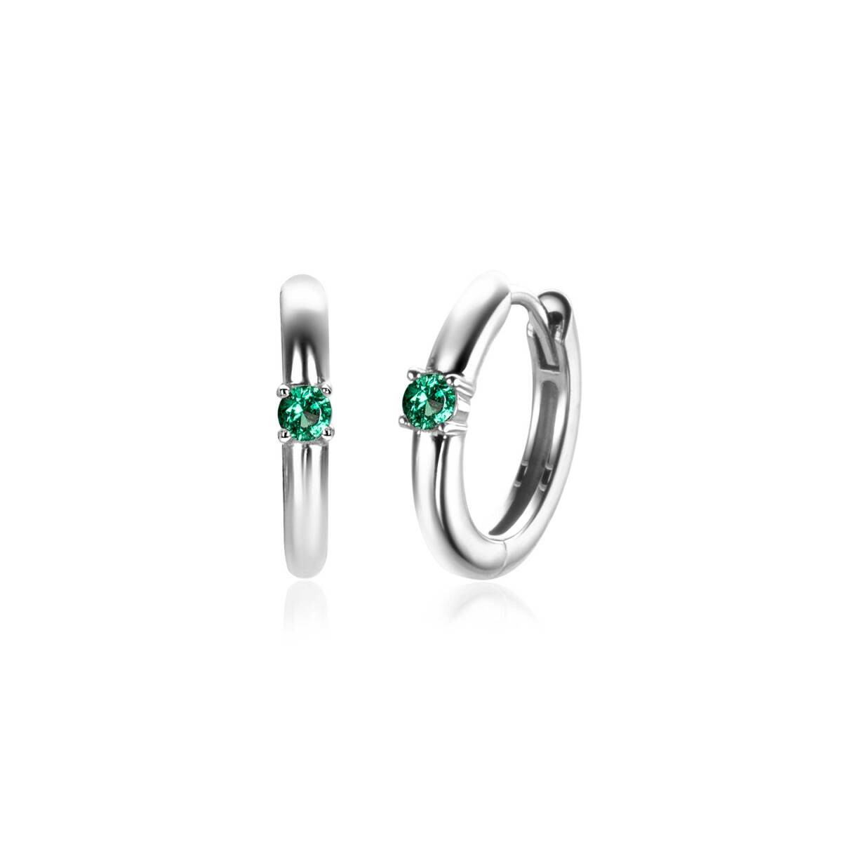 Zinzi Geboortestenen ZICRZ-MEI zilveren oorbellen met groene zirkonia 2 mm breed - Diameter 13 mm