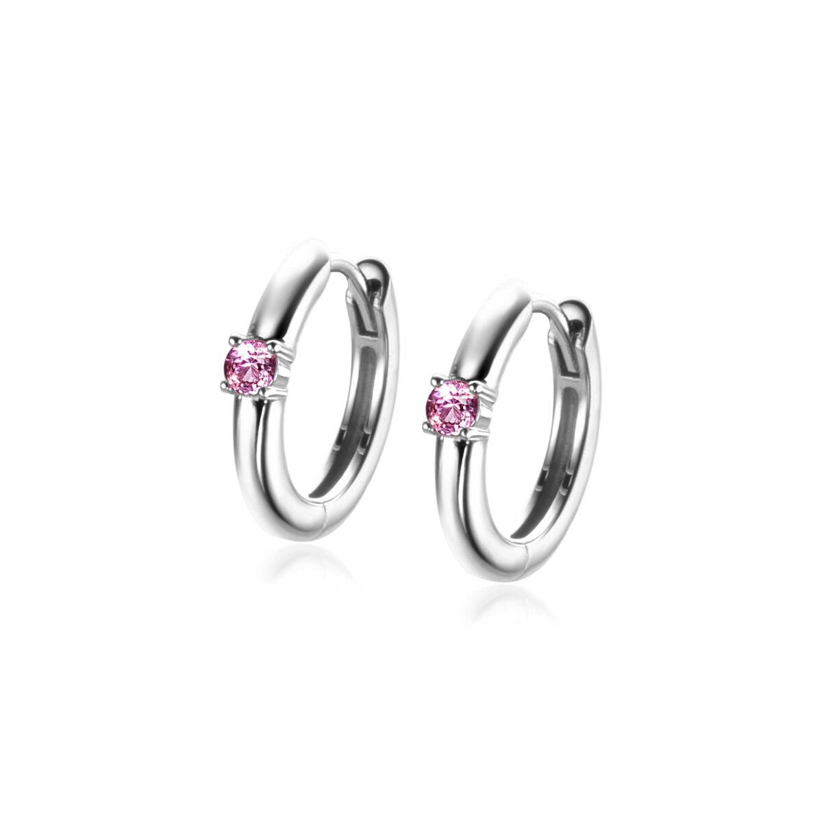 Zinzi Geboortestenen ZICRZ-OKT zilveren oorringen roze zirkonia oktober 2 mm breed - Diameter 13 mm