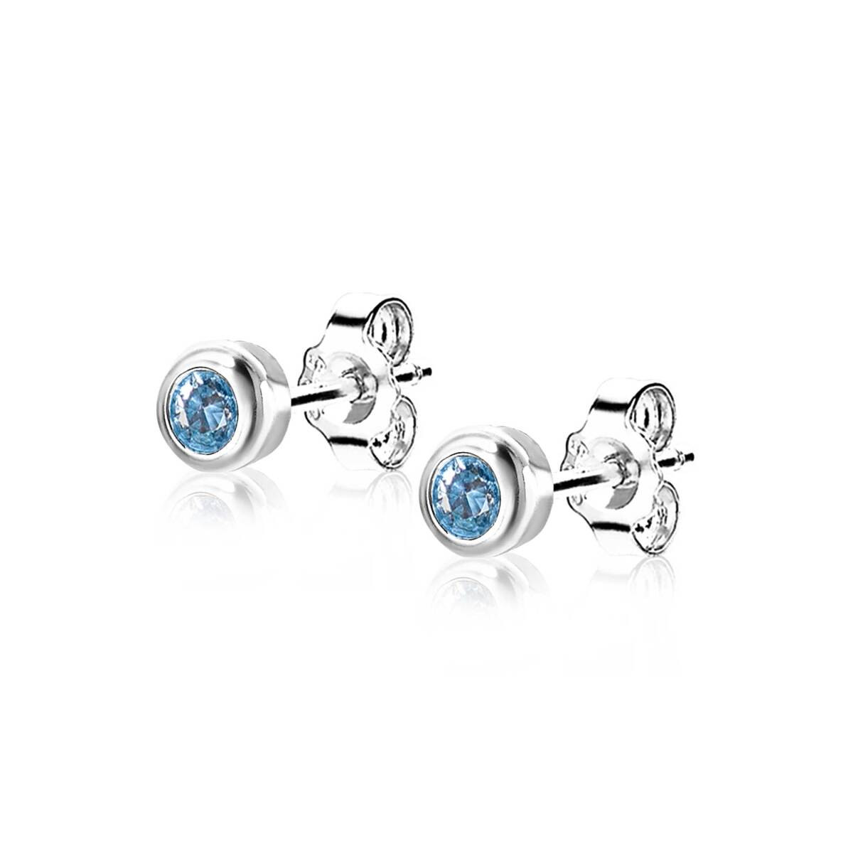 Zinzi Geboortestenen ZIOZ-DEC zilveren oorstekers met blauwe zirkonia - Diameter 4 mm