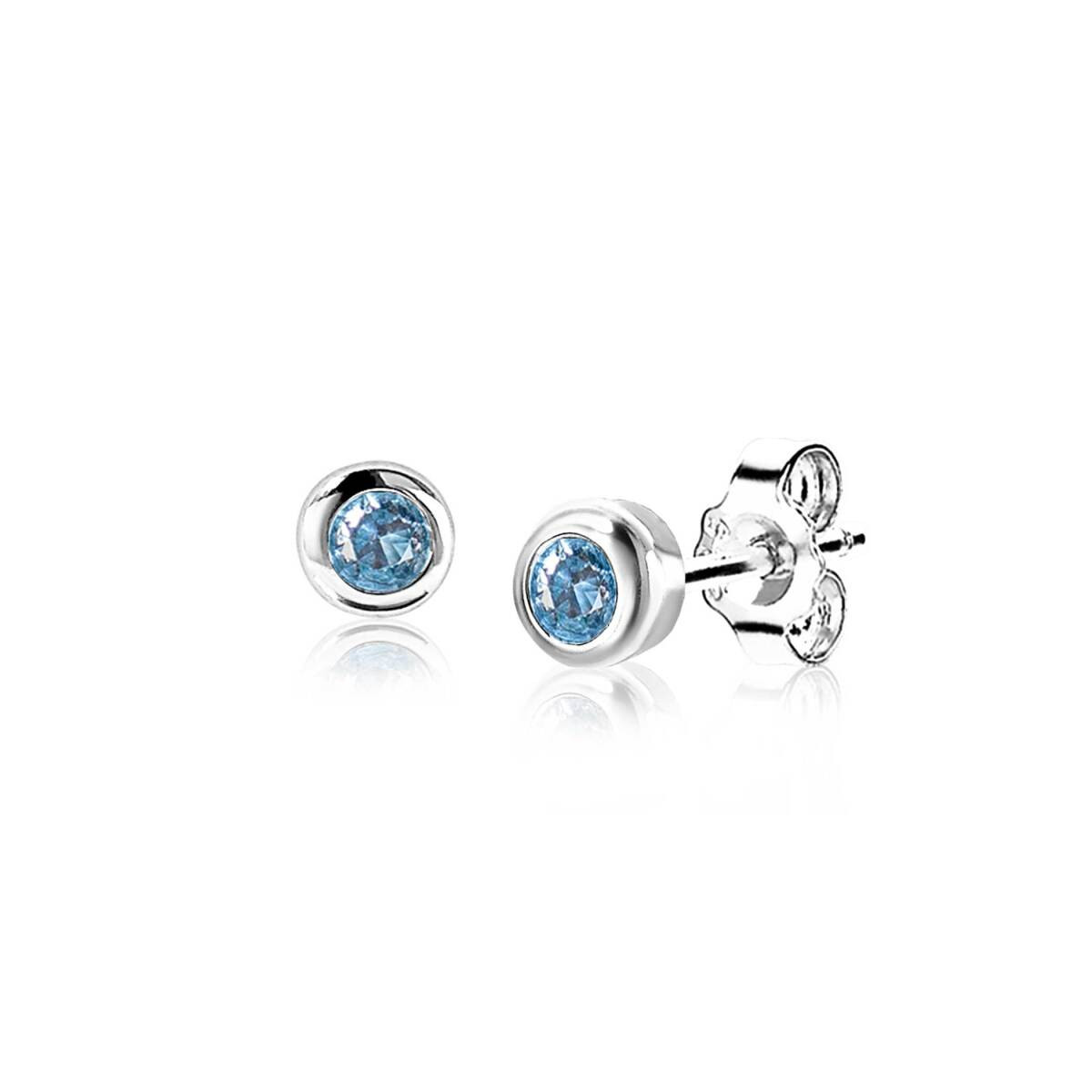 Zinzi Geboortestenen ZIOZ-DEC zilveren oorstekers met blauwe zirkonia - Diameter 4 mm