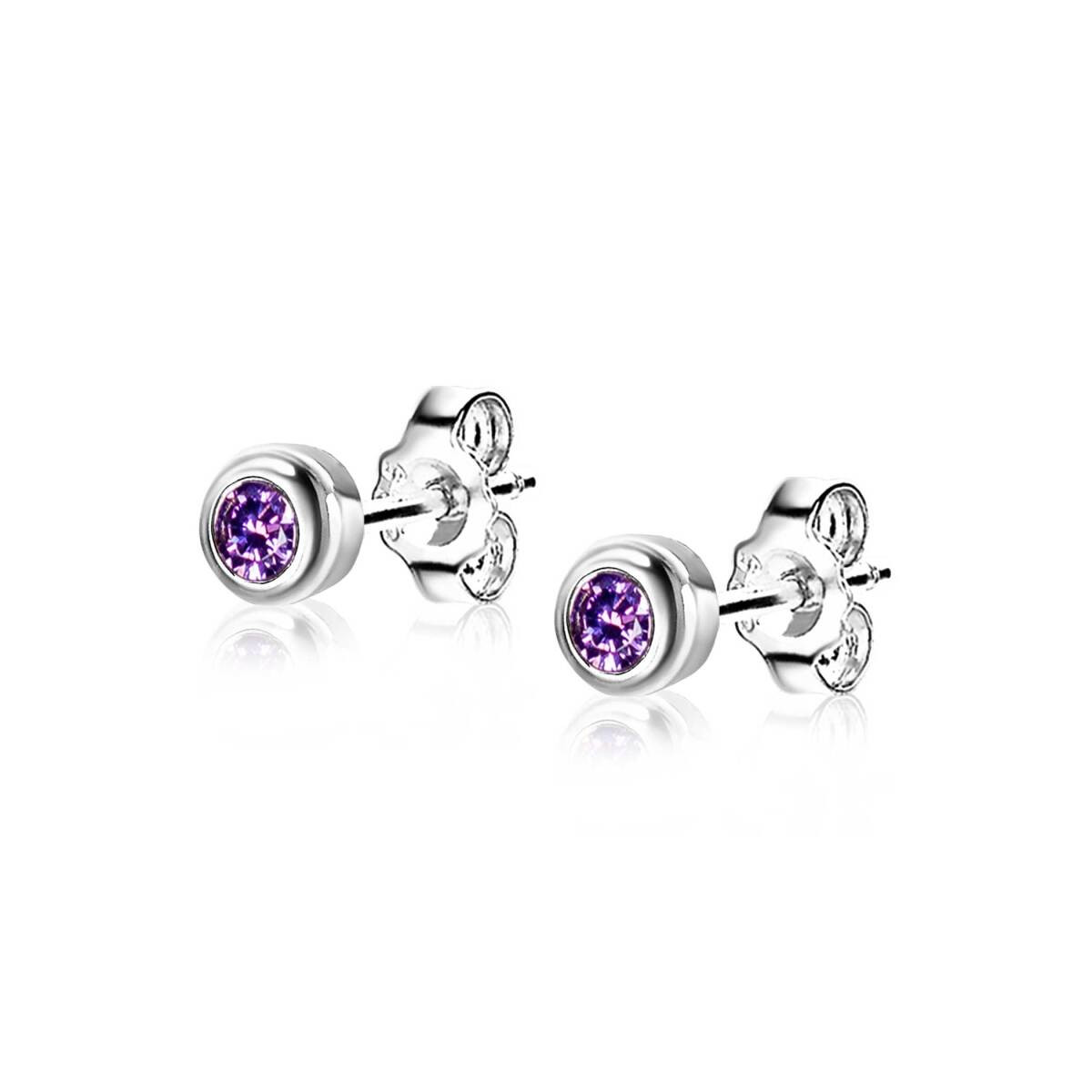 Zinzi Geboortestenen ZIOZ-FEB zilveren oorknopjes met paarse zirkonia februari - Diameter 4 mm