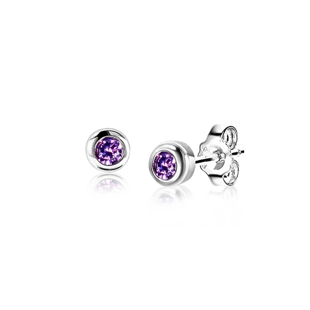 Zinzi Geboortestenen ZIOZ-FEB zilveren oorknopjes met paarse zirkonia februari - Diameter 4 mm