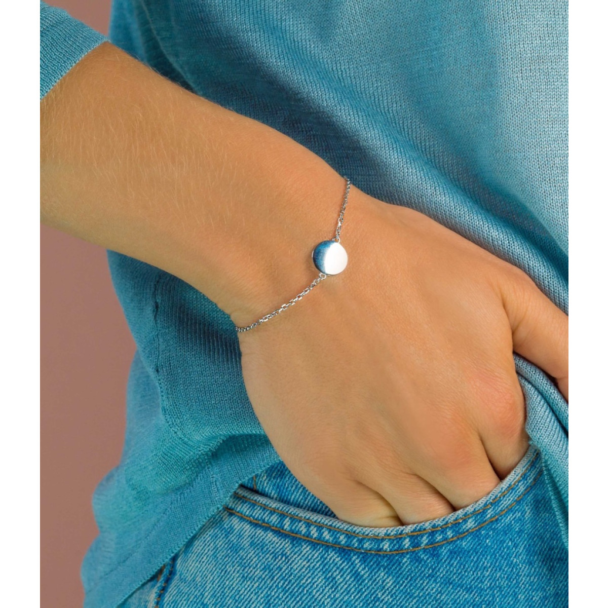 Zinzi Gravures ZIA2345 zilveren armband met rond graveerplaatje 15 mm - Lengte 17-20 cm