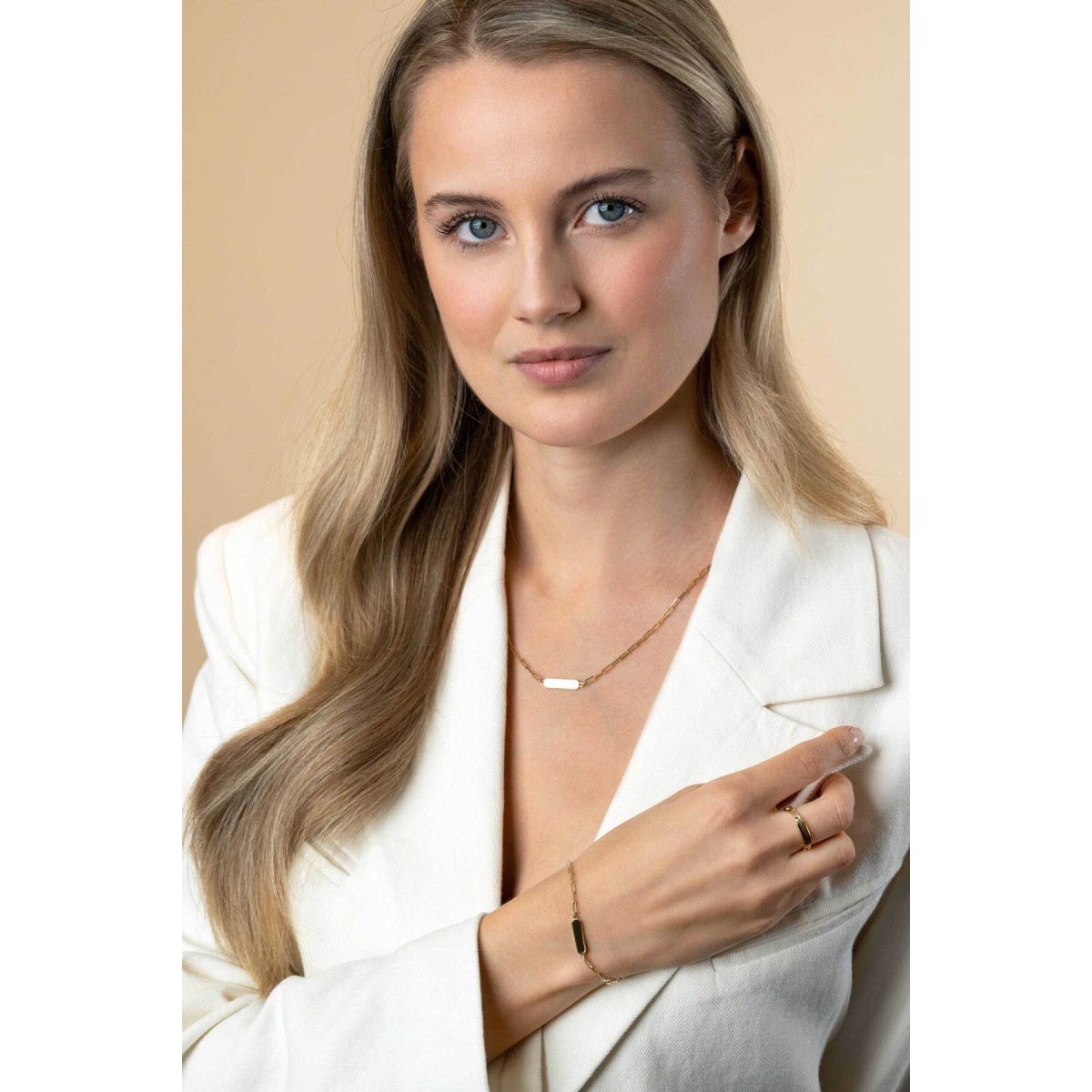 Zinzi Gravures ZIC2530G goudkleurige schakelketting met rechthoek 4.2 mm breed - Lengte 42-45 cm