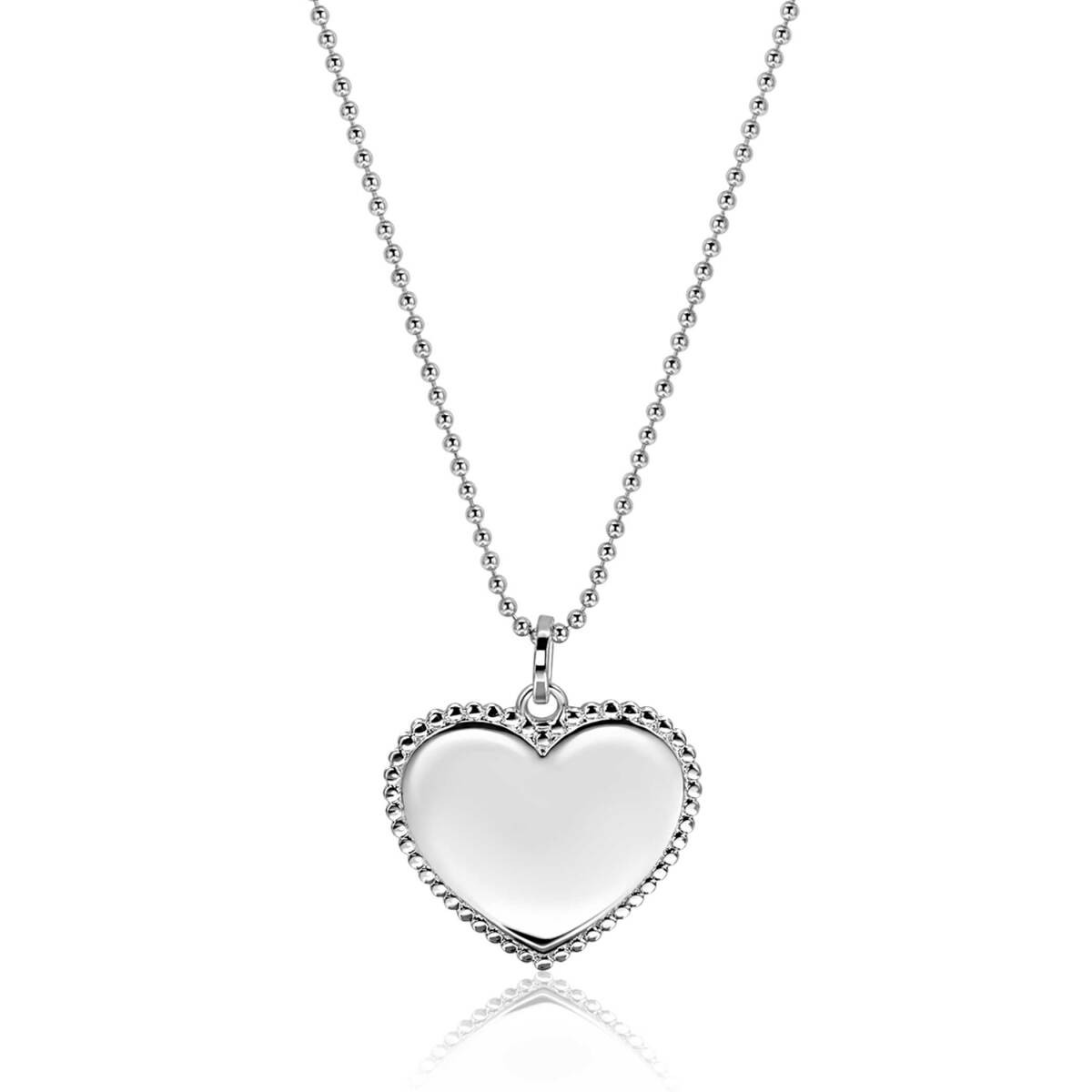 Zinzi Gravures ZIH2654 zilveren hartjes graveerhanger bolletjesketting 20 mm breed - Hoogte 23 mm