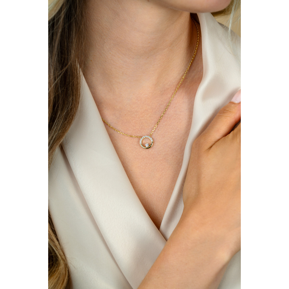 Zinzi Liekes Favorieten ZIC2725Y goudkleurige ketting met ronde hanger 12 mm breed - Lengte 42-45 cm