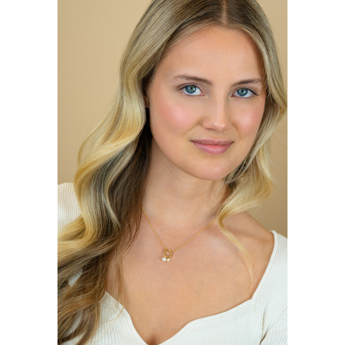 Zinzi Liekes Favorieten ZIC2738 gold plated ketting hart en parel 10 mm - Lengte 42-45 cm