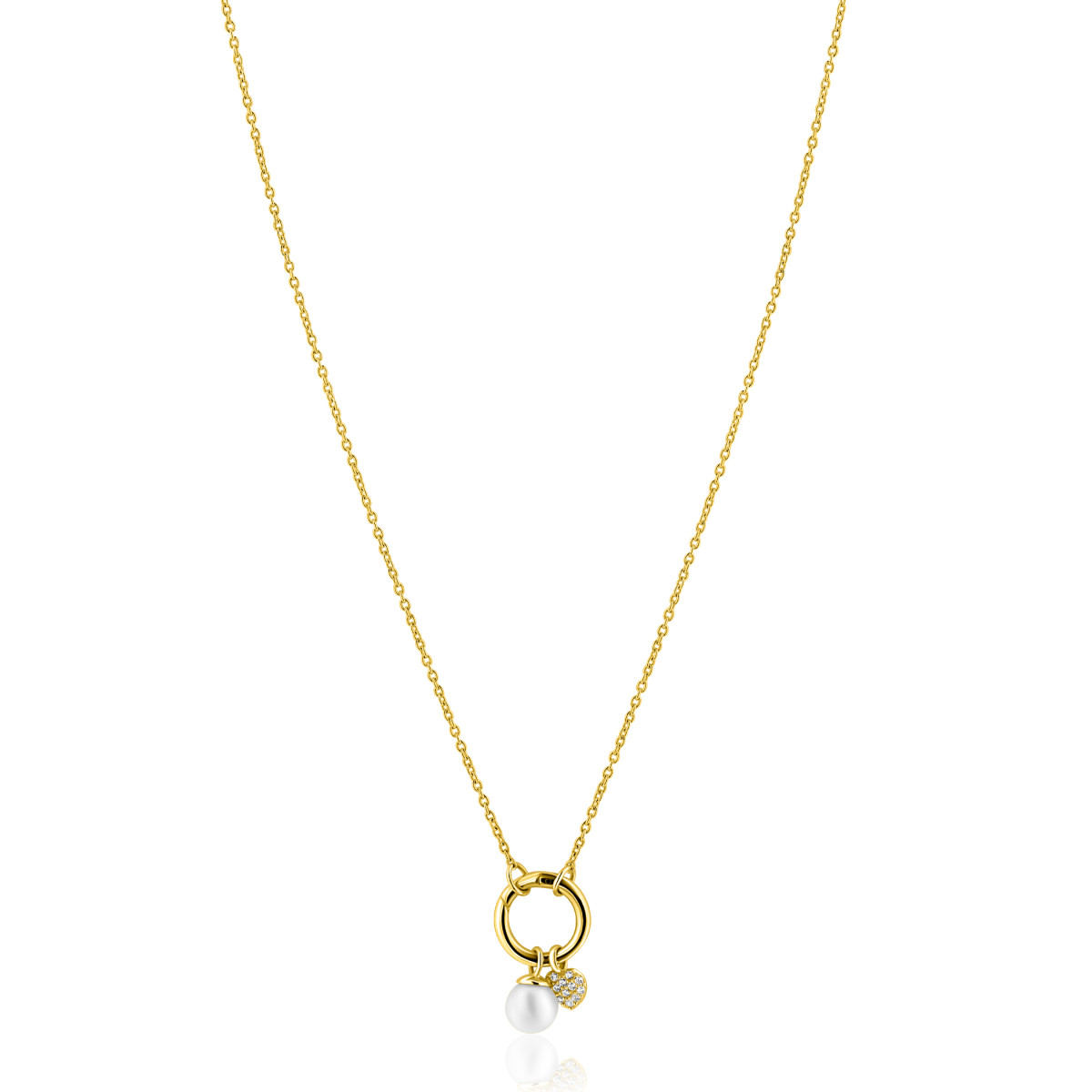 Zinzi Liekes Favorieten ZIC2738 gold plated ketting hart en parel 10 mm - Lengte 42-45 cm