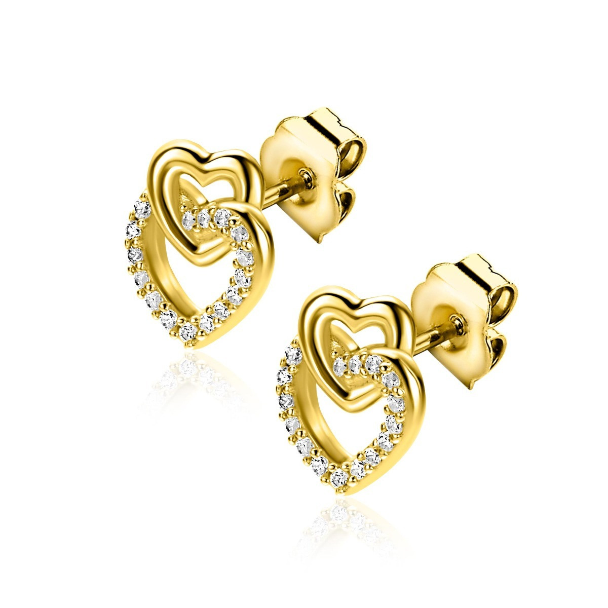 Zinzi Liekes Favorieten ZIO2493Y vergulde hartjes met zirkonia 7.9 mm breed - Hoogte 10 mm