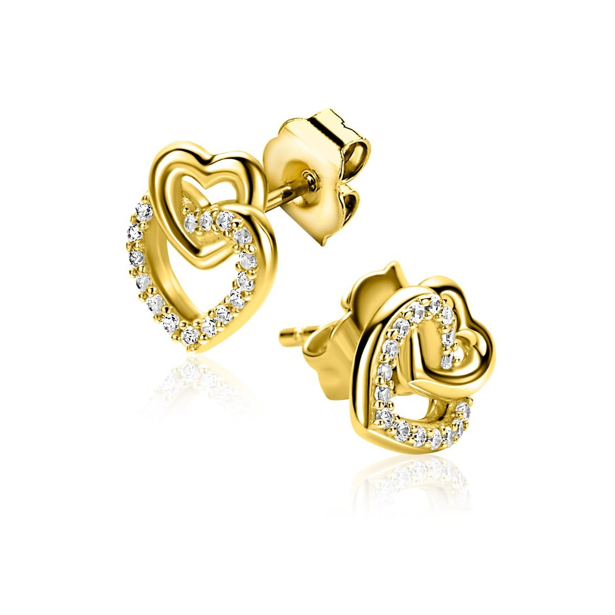 Zinzi Liekes Favorieten ZIO2493Y vergulde hartjes met zirkonia 7.9 mm breed - Hoogte 10 mm
