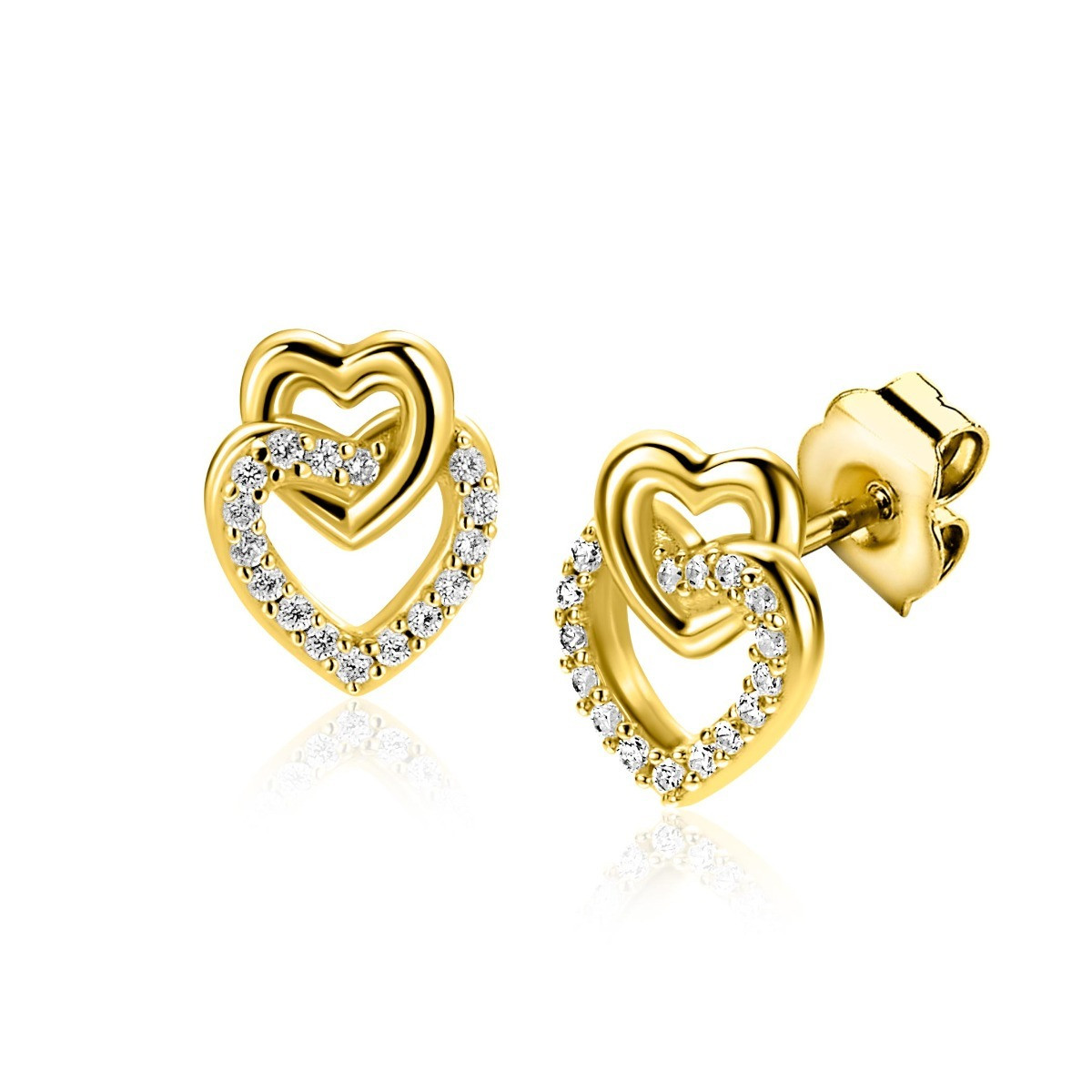 Zinzi Liekes Favorieten ZIO2493Y vergulde hartjes met zirkonia 7.9 mm breed - Hoogte 10 mm