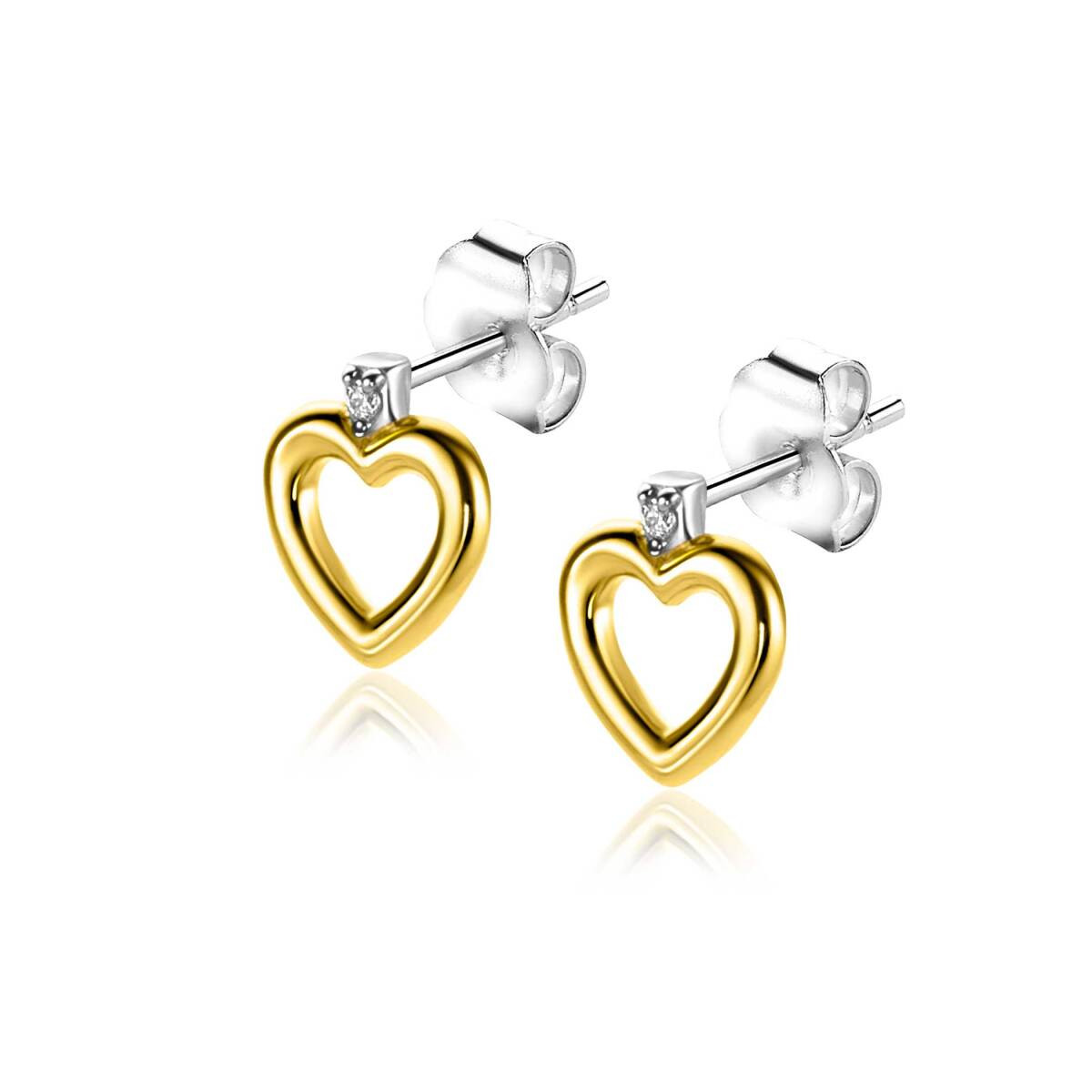 Zinzi Liekes Favorieten ZIO2566 goudkleurige hartjes oorstekers met zirkonia 7.8 mm breed