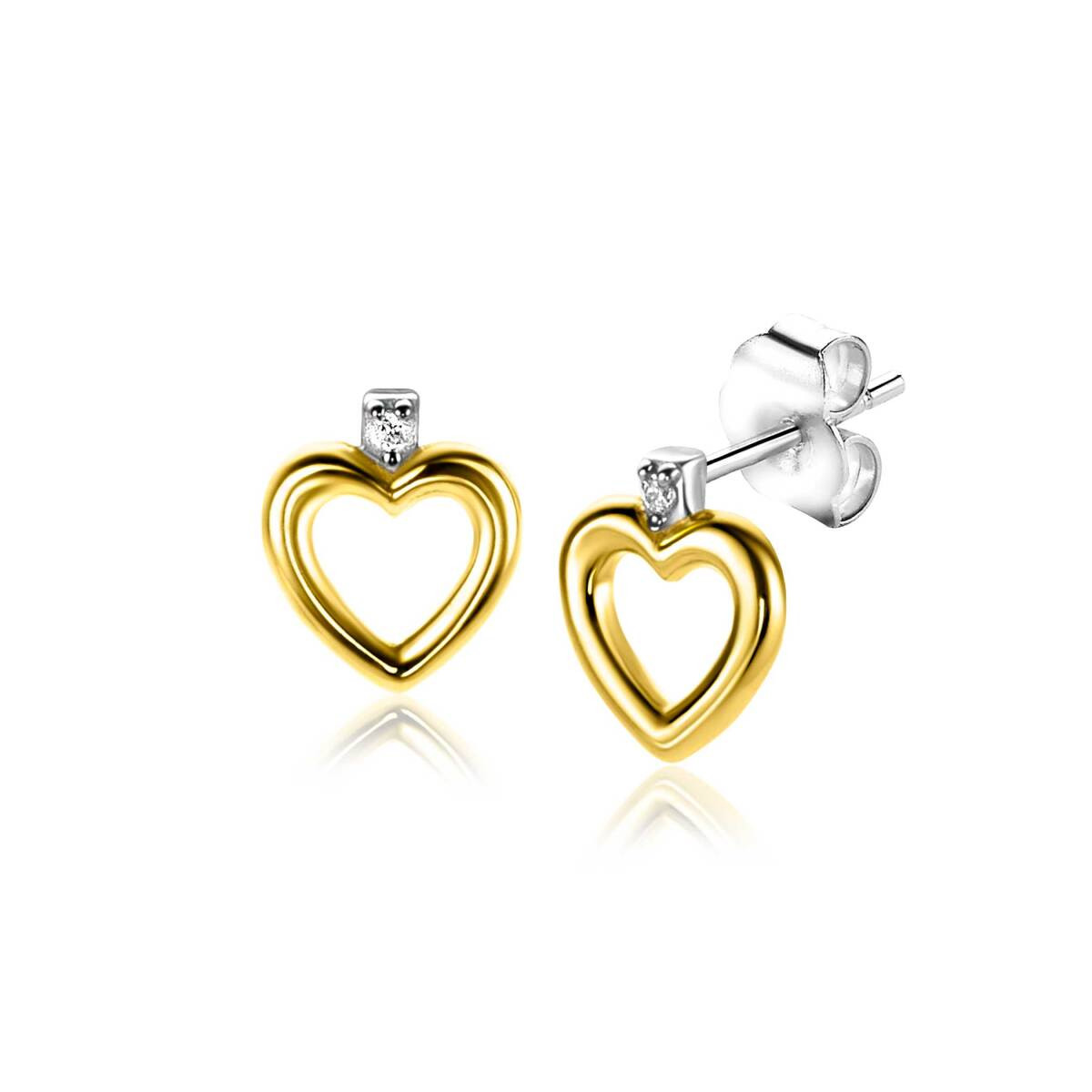 Zinzi Liekes Favorieten ZIO2566 goudkleurige hartjes oorstekers met zirkonia 7.8 mm breed