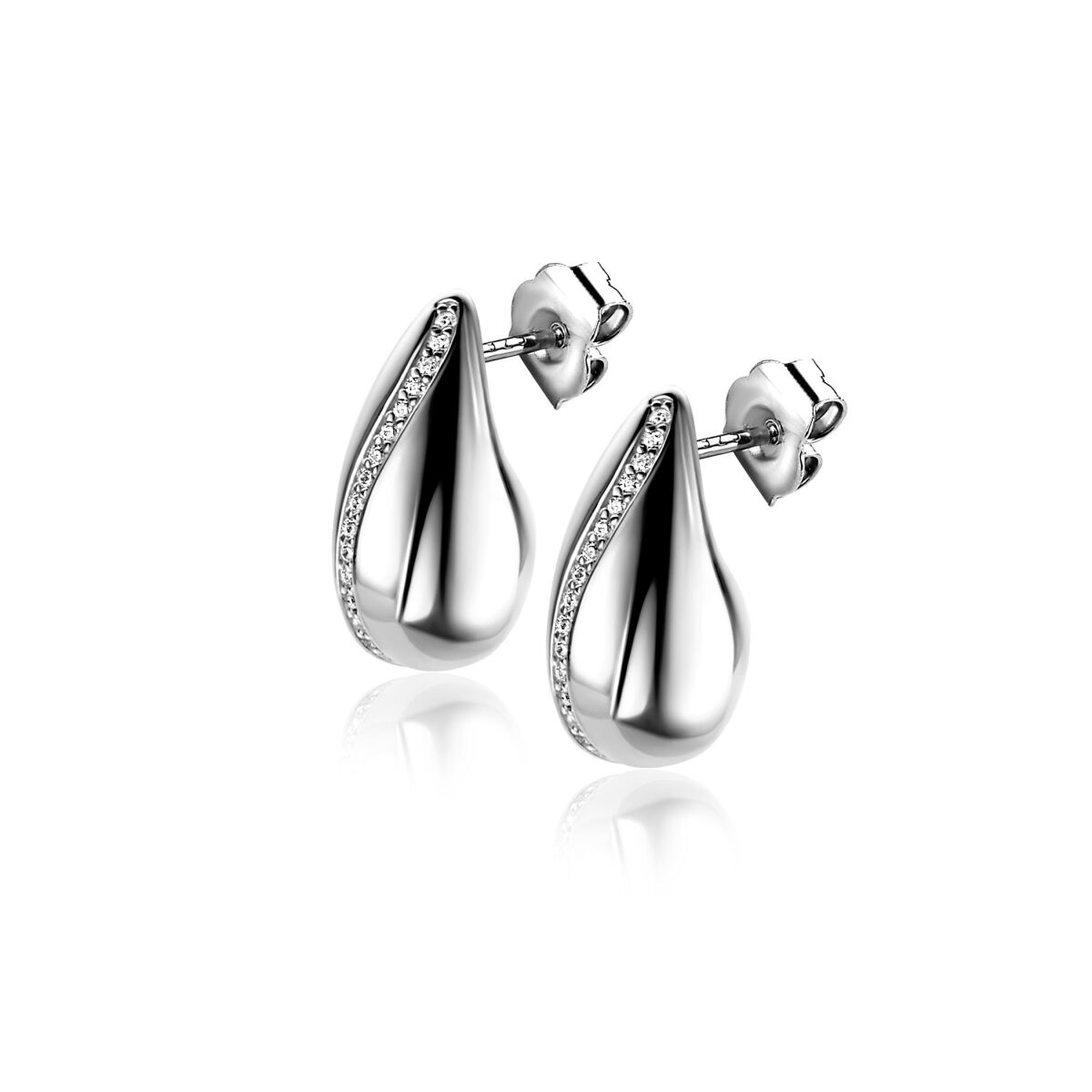 Zinzi Liekes Favorieten ZIO2707 zilveren druppel oorstekers met zirkonia 8.8 mm breed - Hoogte 17 mm