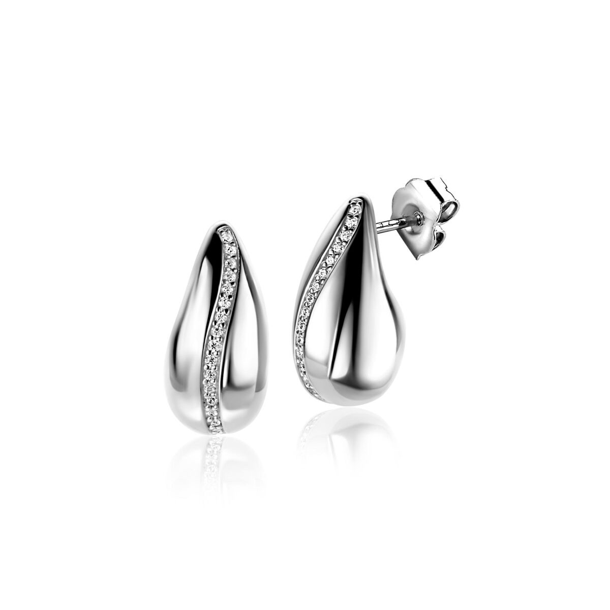 Zinzi Liekes Favorieten ZIO2707 zilveren druppel oorstekers met zirkonia 8.8 mm breed - Hoogte 17 mm