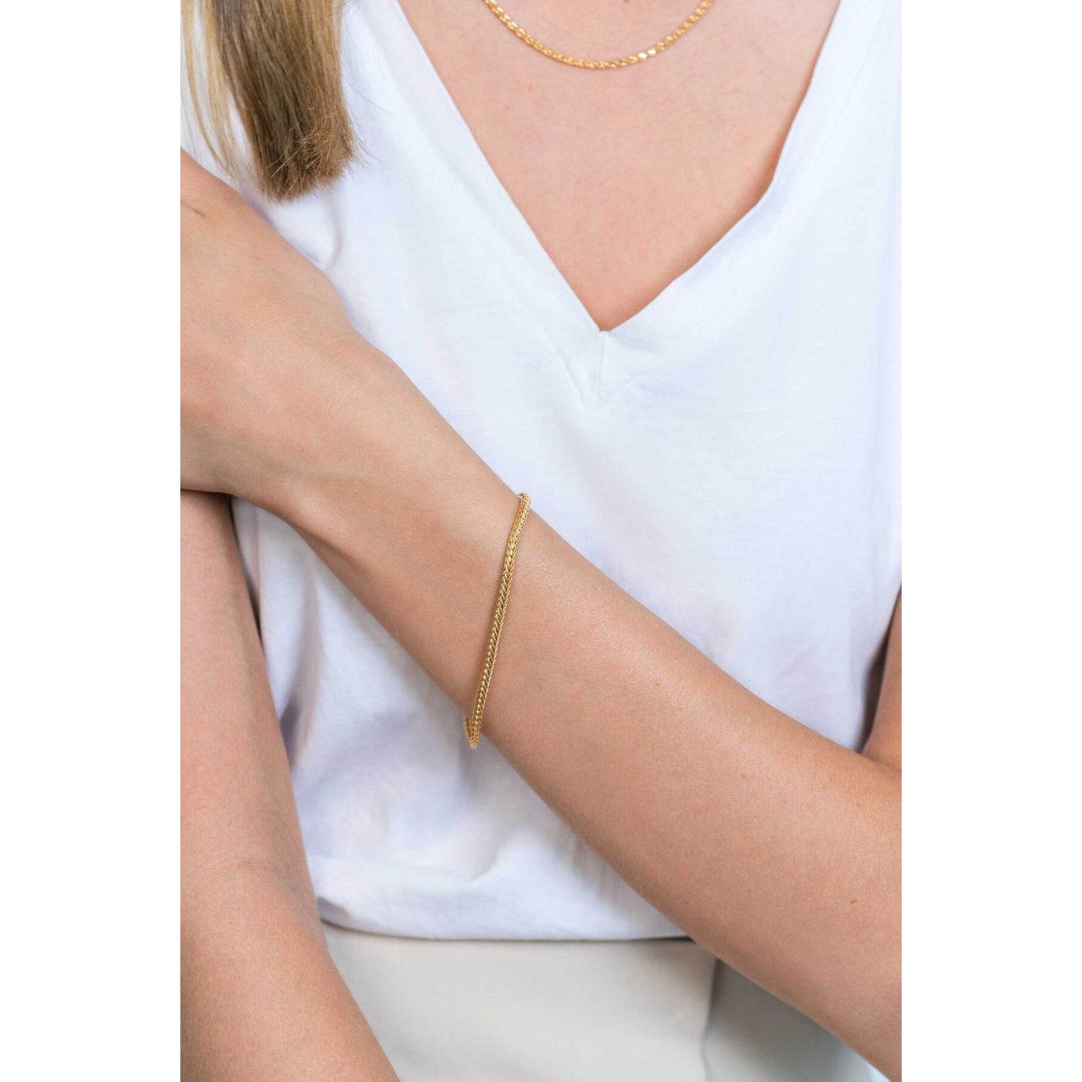 Zinzi ZIA1124G gold plated armband met vossenstaart schakels 3 mm breed - Lengte 19 cm