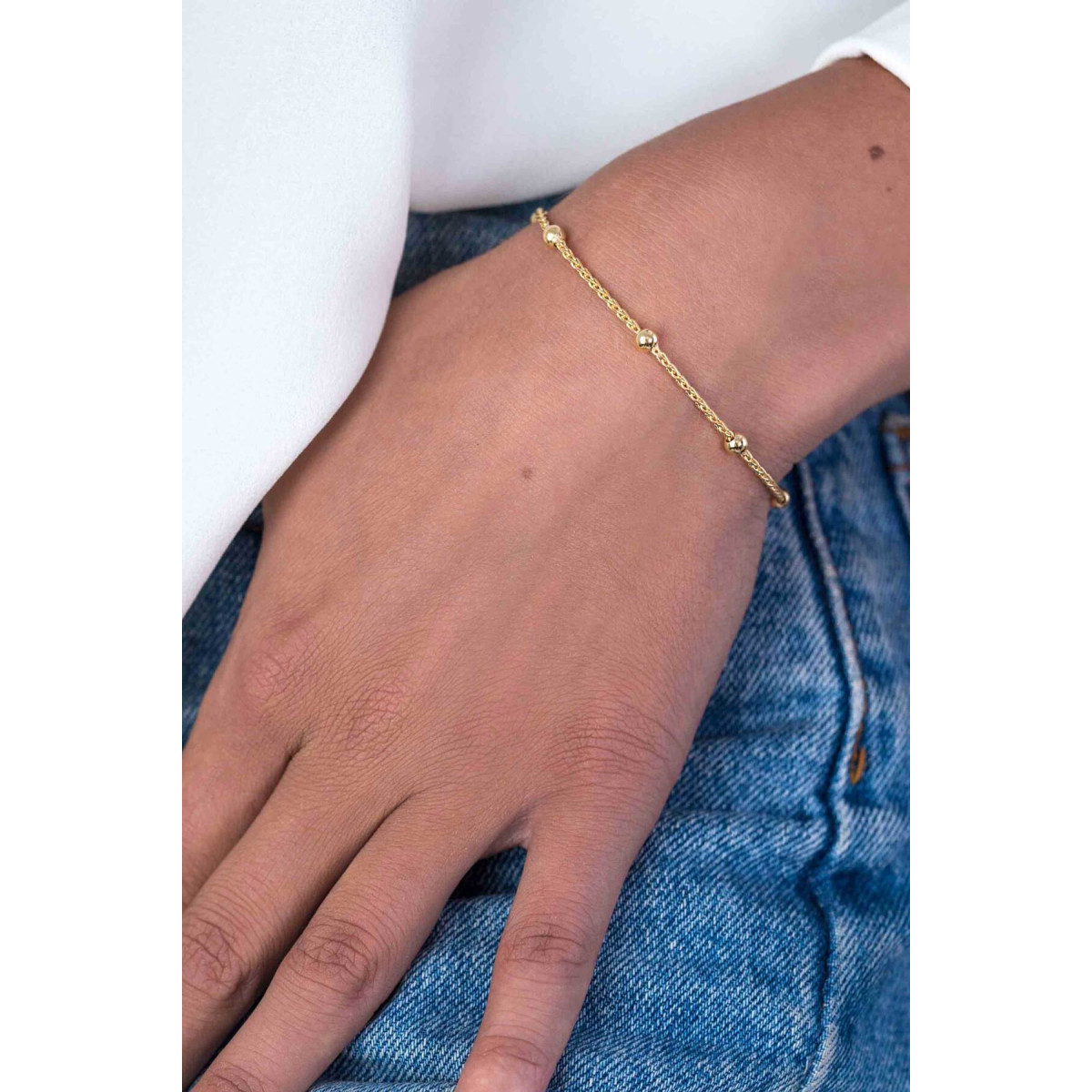 Zinzi ZIA1128G gold plated armband met bolletjes en koordschakels 3.5 mm breed - Lengte 17.5-20.5 cm
