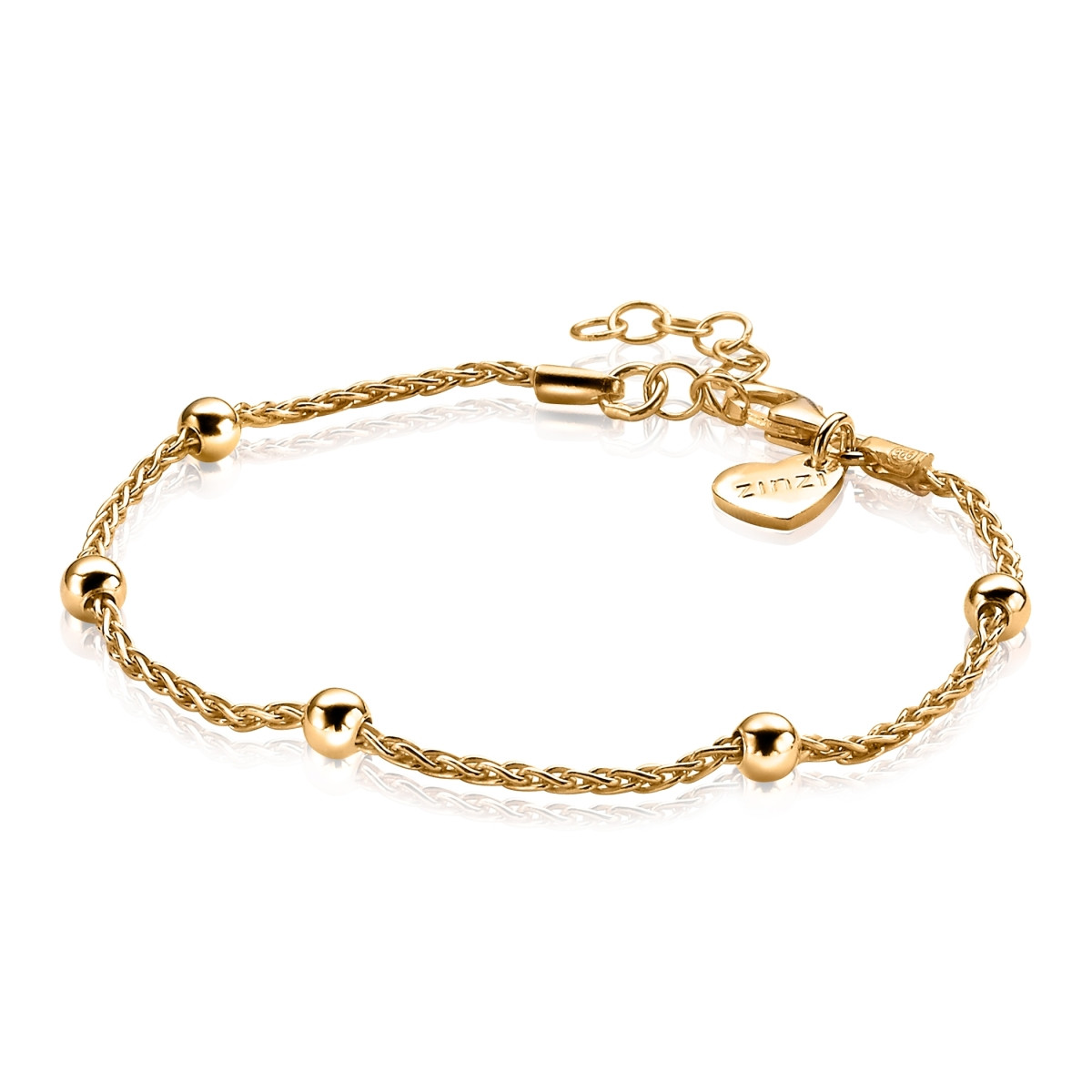 Zinzi ZIA1128G gold plated armband met bolletjes en koordschakels 3.5 mm breed - Lengte 17.5-20.5 cm