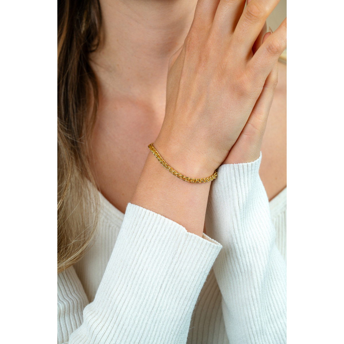Zinzi ZIA1260G gold plated armband met vossenstaart schakels 3.5 mm breed - Lengte 19 cm