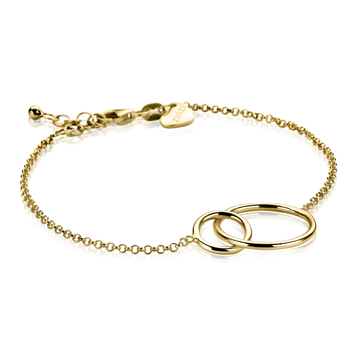 Zinzi ZIA1278G goudkleurige armband met 2 verbonden rondjes 18.5 mm breed - Lengte 18-21 cm