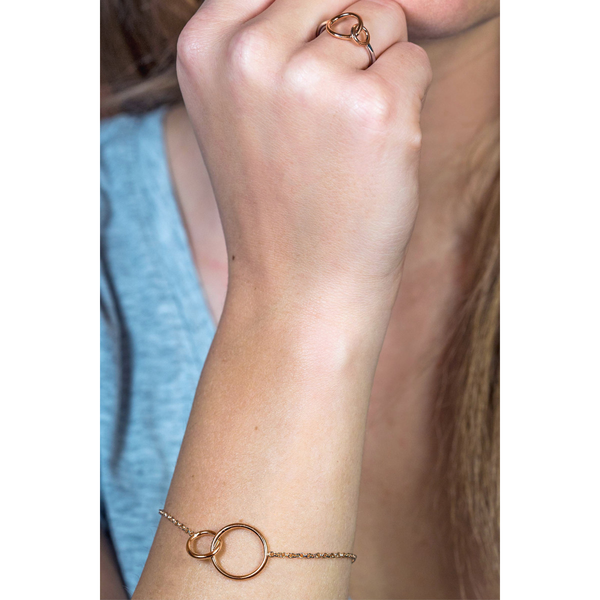 Zinzi ZIA1278R rosékleurige armband met 2 verbonden cirkels 18 mm breed - Lengte 16-19 cm