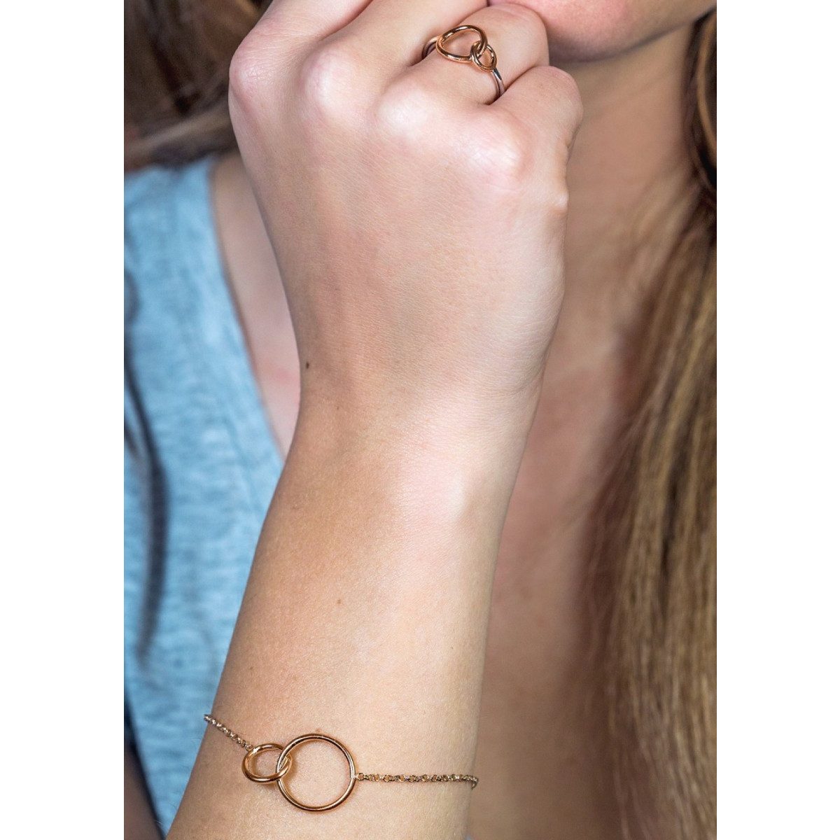 Zinzi ZIA1278R rosékleurige armband met 2 verbonden cirkels 18 mm breed - Lengte 16-19 cm