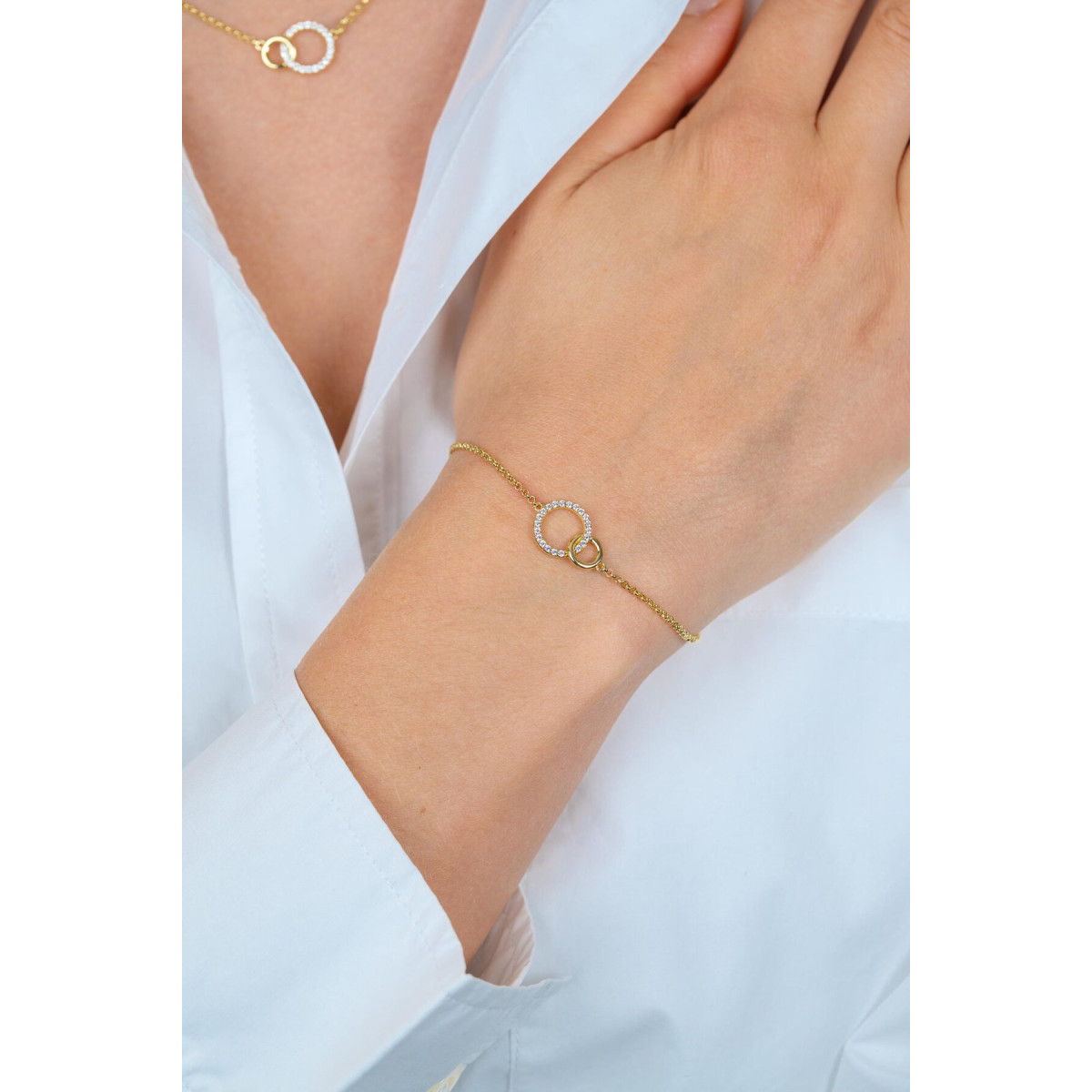Zinzi ZIA1782Y goudkleurige armband met 2 cirkels en zirkonia 11 mm breed - Lengte 18-20 cm