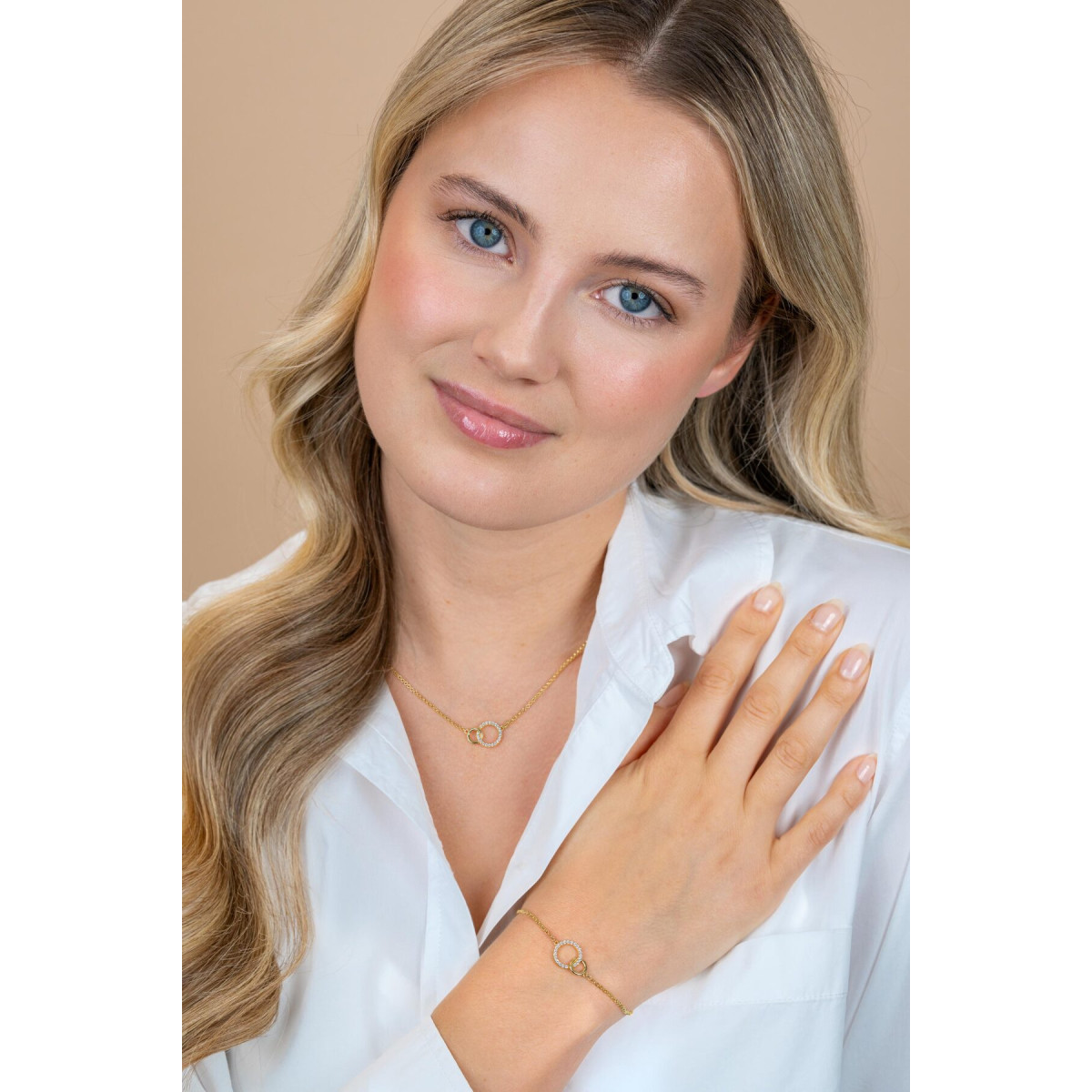 Zinzi ZIA1782Y goudkleurige armband met 2 cirkels en zirkonia 11 mm breed - Lengte 18-20 cm
