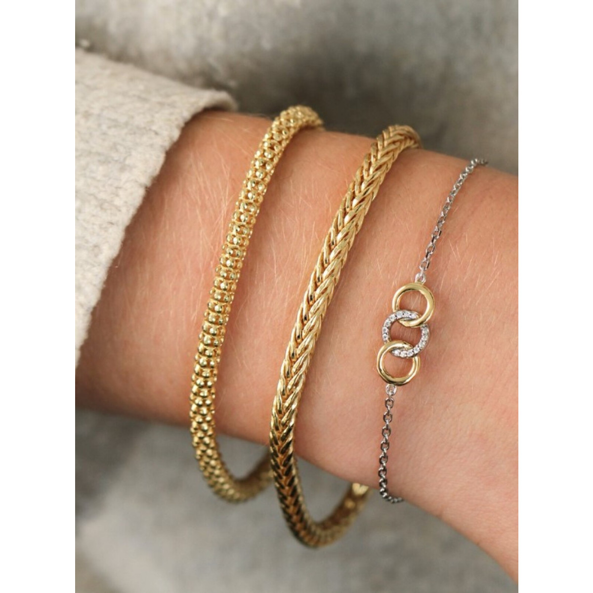Zinzi ZIA1925G goudkleurige schakelarmband met vossenstaart 4 mm breed - Lengte 19.5 cm