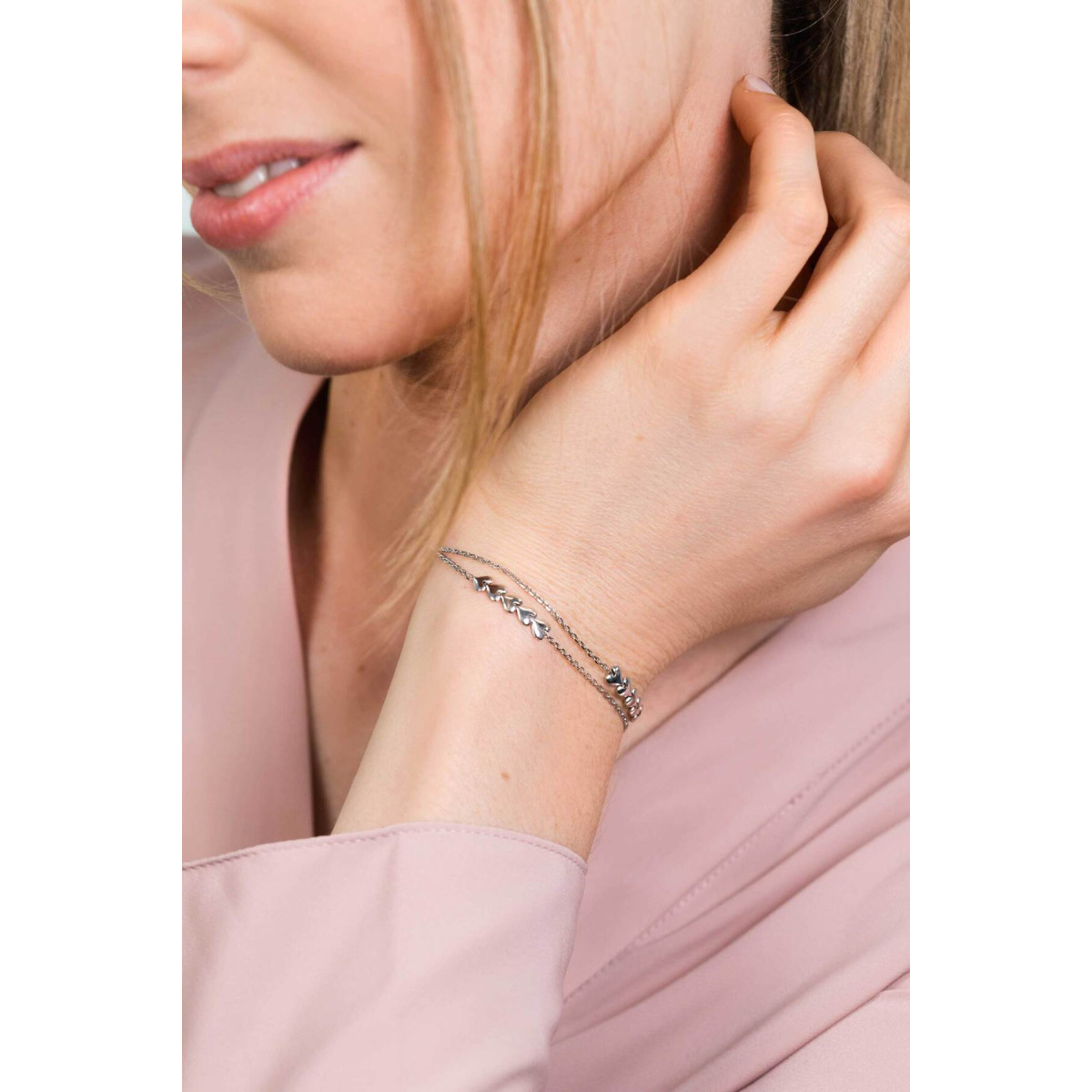 Zinzi ZIA1940 zilveren armband met hartjes rijen en dubbele schakels 4 mm breed - Lengte 17-20 cm