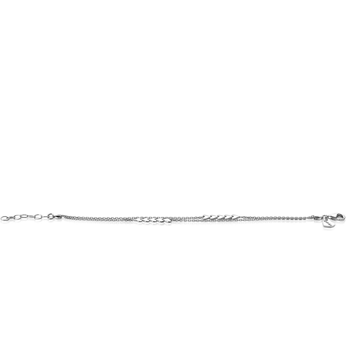 Zinzi ZIA1940 zilveren armband met hartjes rijen en dubbele schakels 4 mm breed - Lengte 17-20 cm